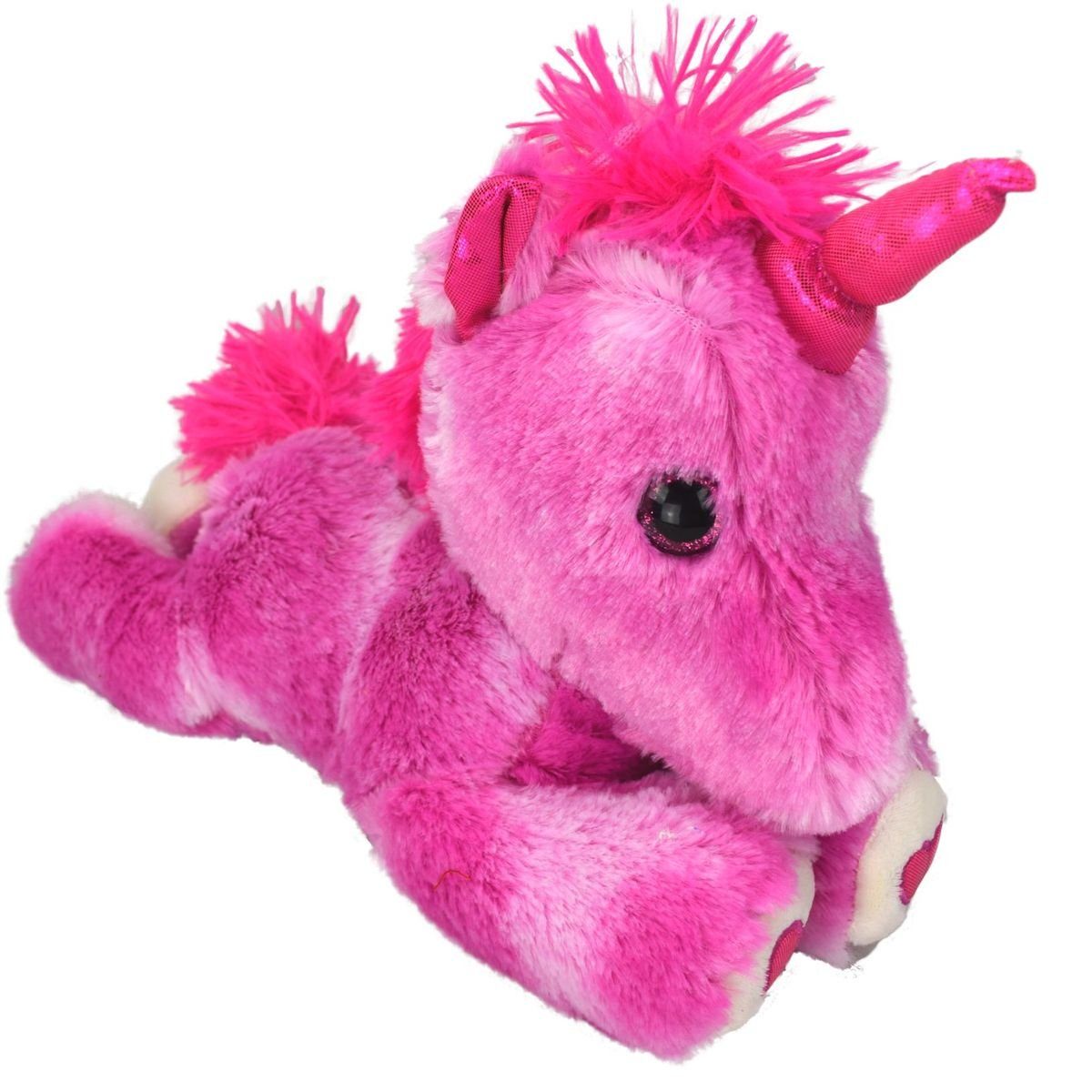 Marabellas Shop Kuscheltier Einhorn in Pink ca. 30 cm mit Kunstoffaugen und Glitzerrand, Extra weiche Oberfläche