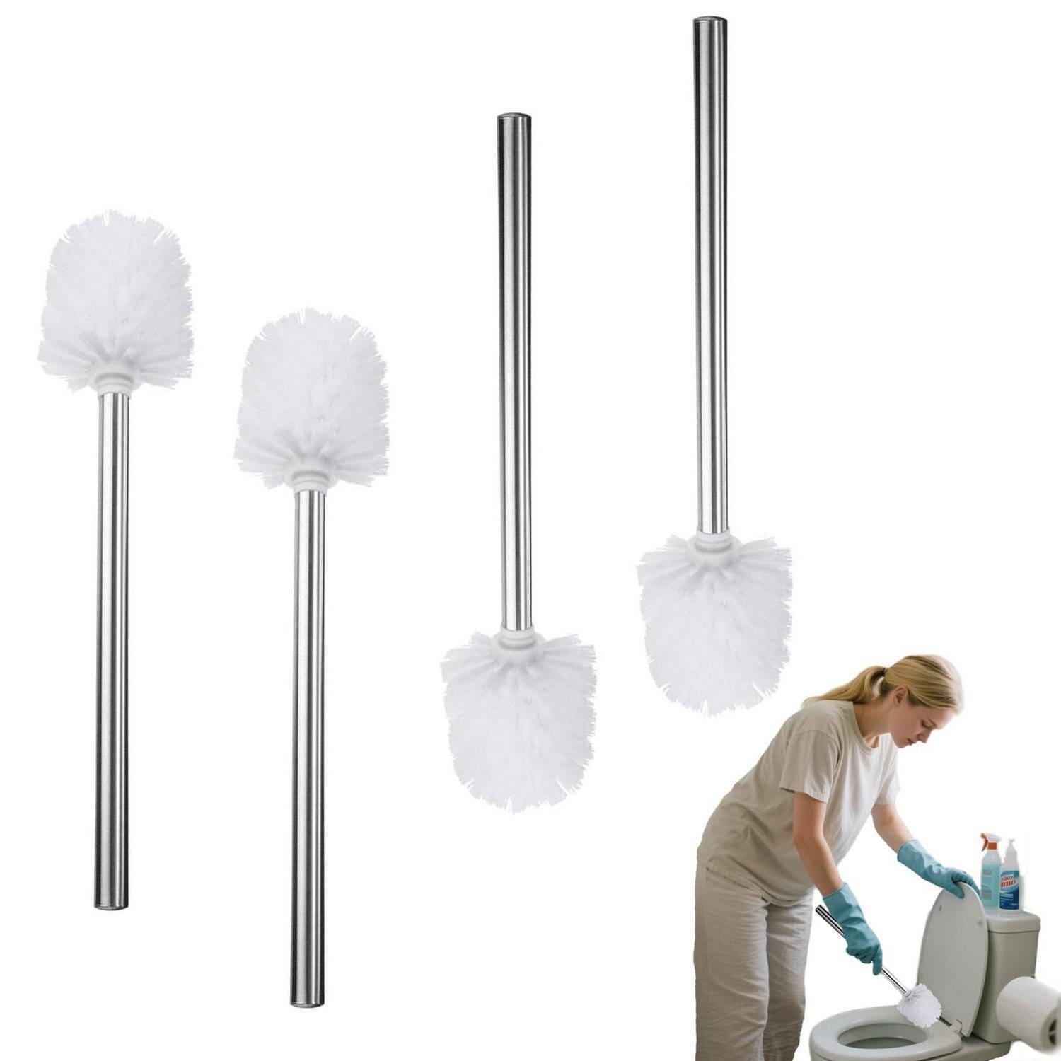 LuxusKollektion WC-Reinigungsbürste WC Bürste 4er Set Edelstahlgriff Weiß