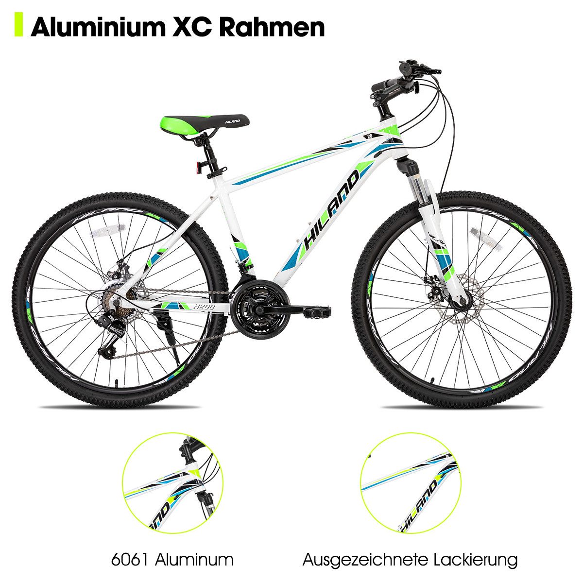HILAND Mountainbike 26/27,5 Zoll Leichtgewichtiges MTB Jugendliche Herr Damen, Aluminiumrahmen Scheibenbremse Speichenräder Federgabel