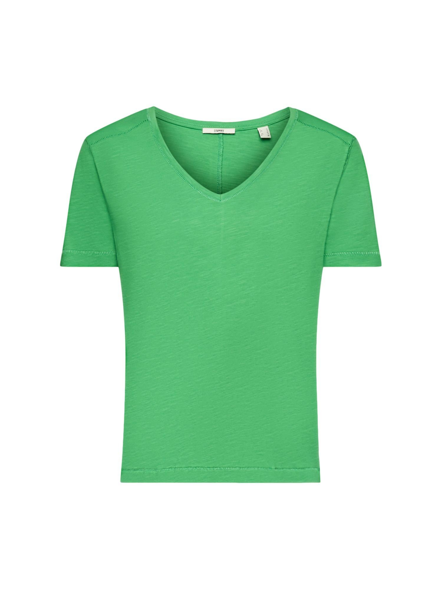 T-Shirt Ziernähten und GREEN (1-tlg) Baumwoll-T-Shirt V-Ausschnitt mit Esprit