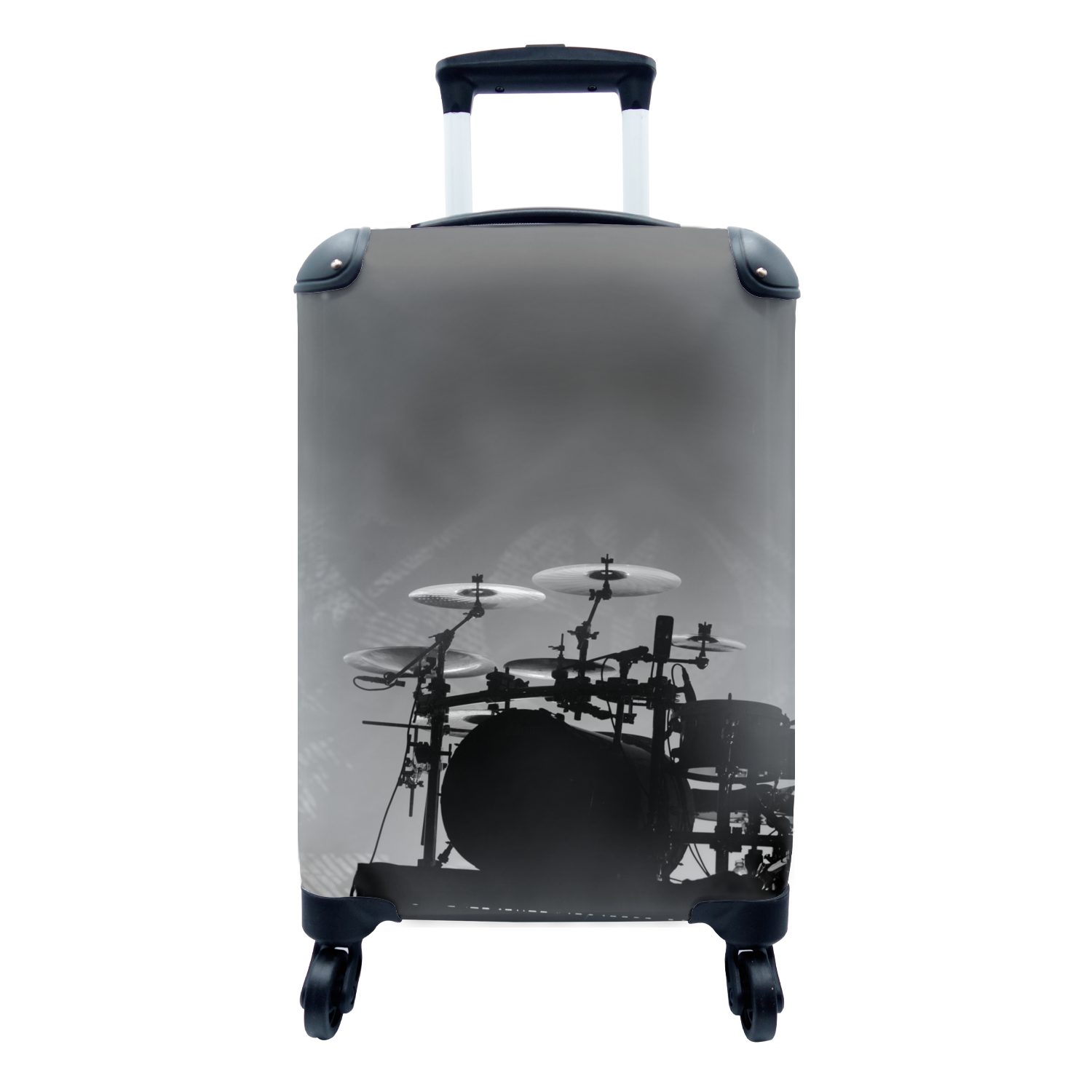 MuchoWow Handgepäckkoffer Schlagzeug bei einer Rockshow - schwarz und weiß, 4 Rollen, Reisetasche mit rollen, Handgepäck für Ferien, Trolley, Reisekoffer