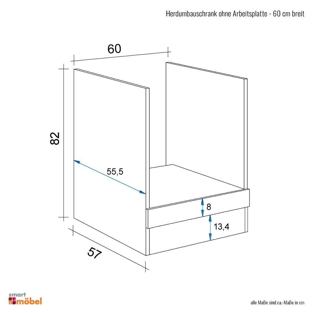 Flex-Well Herdumbauschrank Herdumbauschrank ohne Arbeitsplatte - 60 cm breit - Weiß – Witus