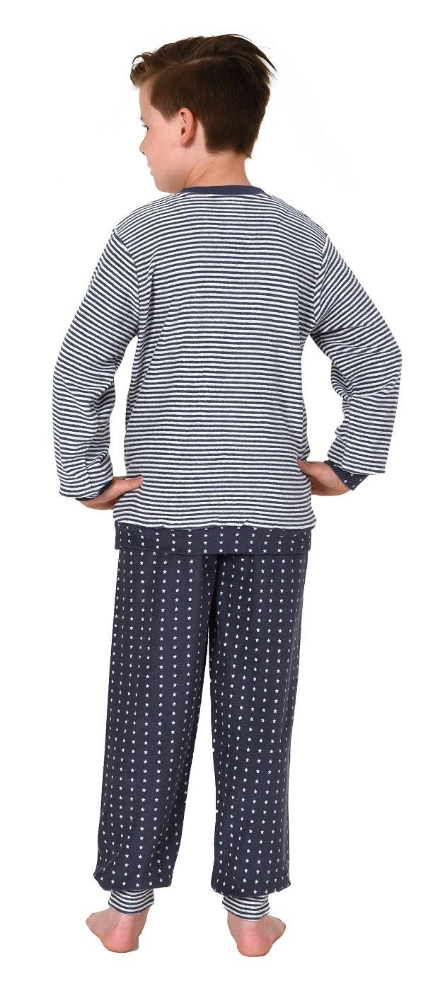 Normann warmer in mit Schlafanzug Mädchen Ringelmarine Ringeloptik Pyjama Frottee Bündchen, Pyjama