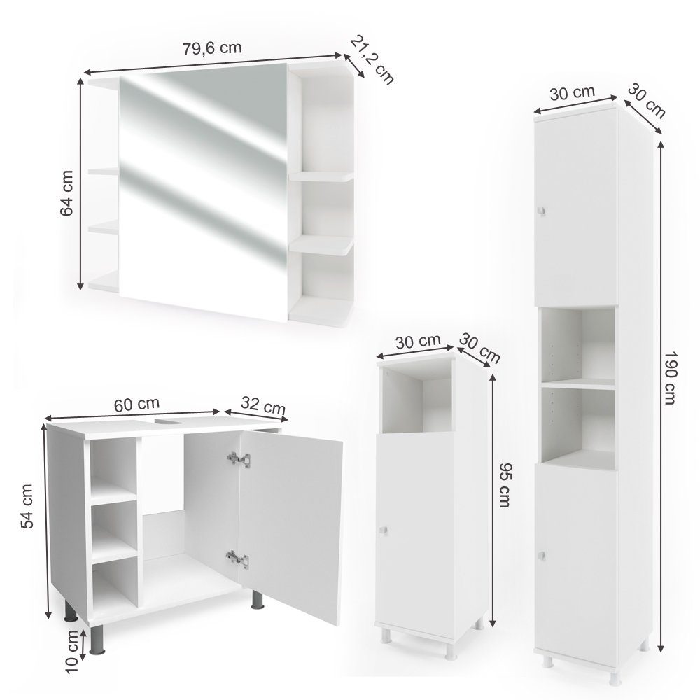 Vicco Badmöbel-Set Fynn, Weiß, 4 Teile, (4-er Set, 4-St., 4er Set)