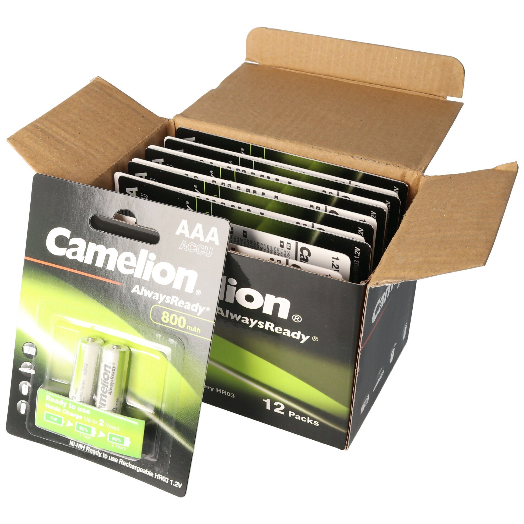 Camelion 12 Stück Vorteilspack AAA, Micro LR3, HR03, NiMH Akku mit 800mAh in 2 Akku 800 mAh (1,2 V)
