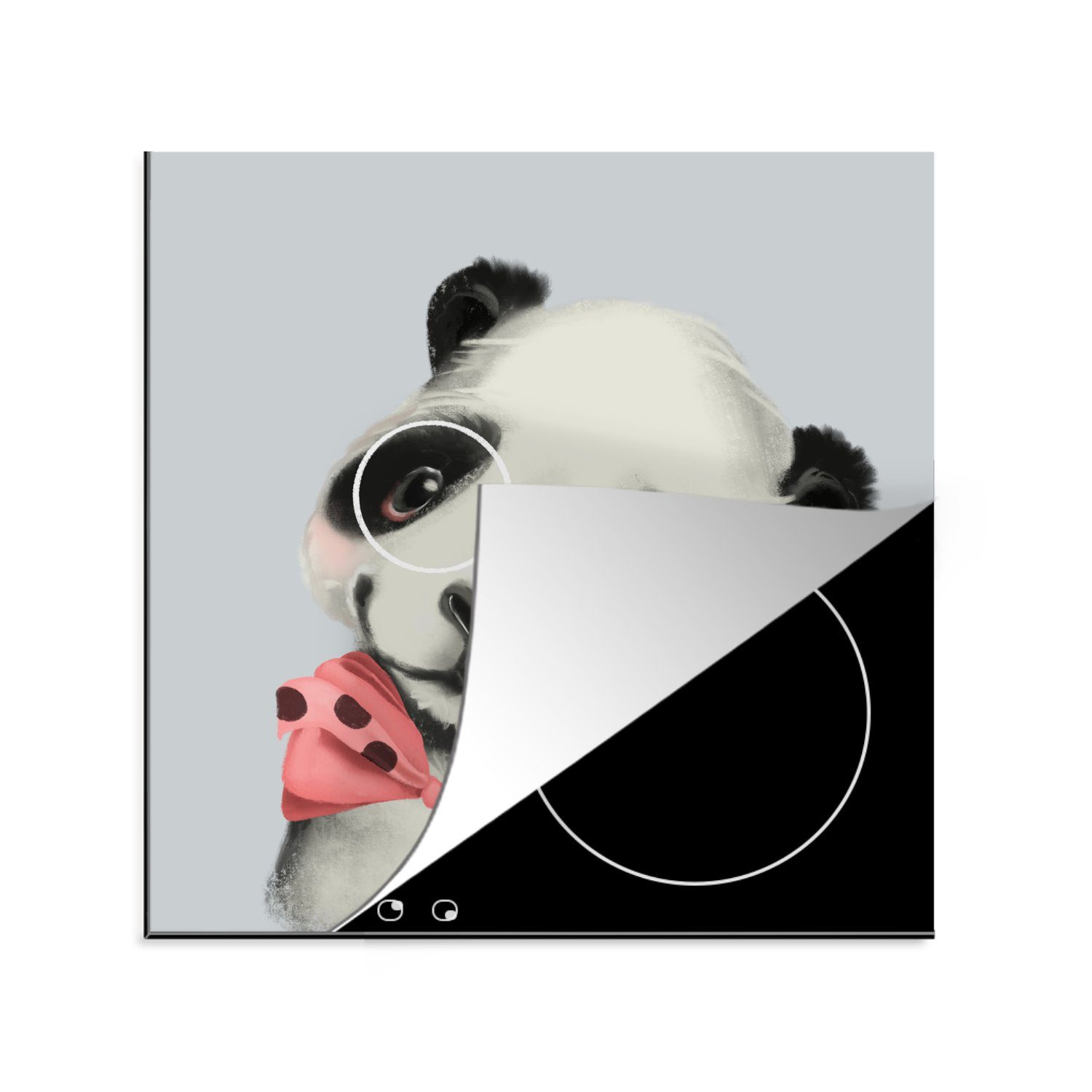 MuchoWow Herdblende-/Abdeckplatte Panda - Kinder - Schleife, Vinyl, (1 tlg), 78x78 cm, Ceranfeldabdeckung, Arbeitsplatte für küche