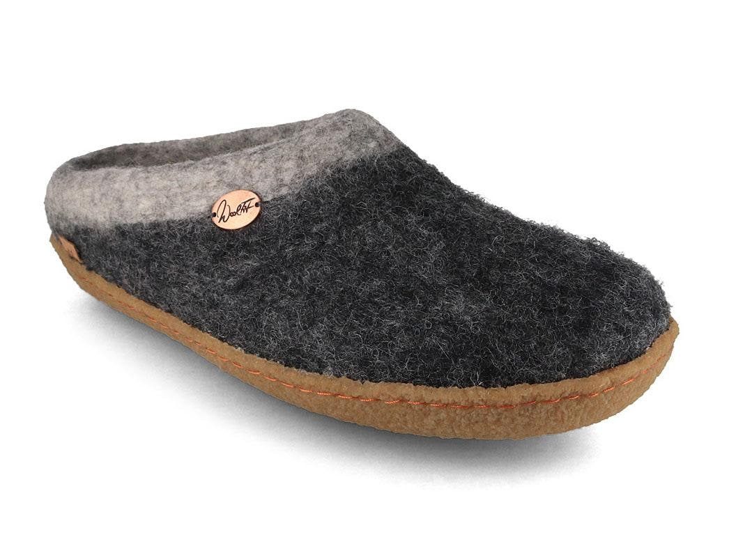 WoolFit Sherpa unisex Filzpantoffeln mit Gummisohle und Fußbett Hausschuh zweifarbig handgefilzt aus 100% Wolle
