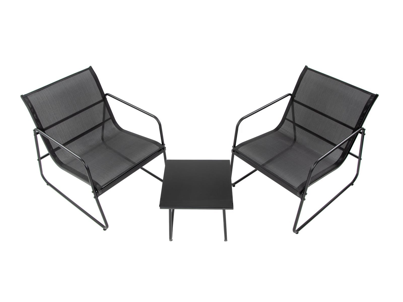 bellavista - Home&Garden® Gartenlounge-Set »Mali« Balkonmöbel Balkon Bistro Set platzsparend klein, (Set, 3-tlg., 2x Sessel, 1x Tisch), schwarz, Stahl, für 2 Personen, wetterfest - Garten, Terrasse, Balkon