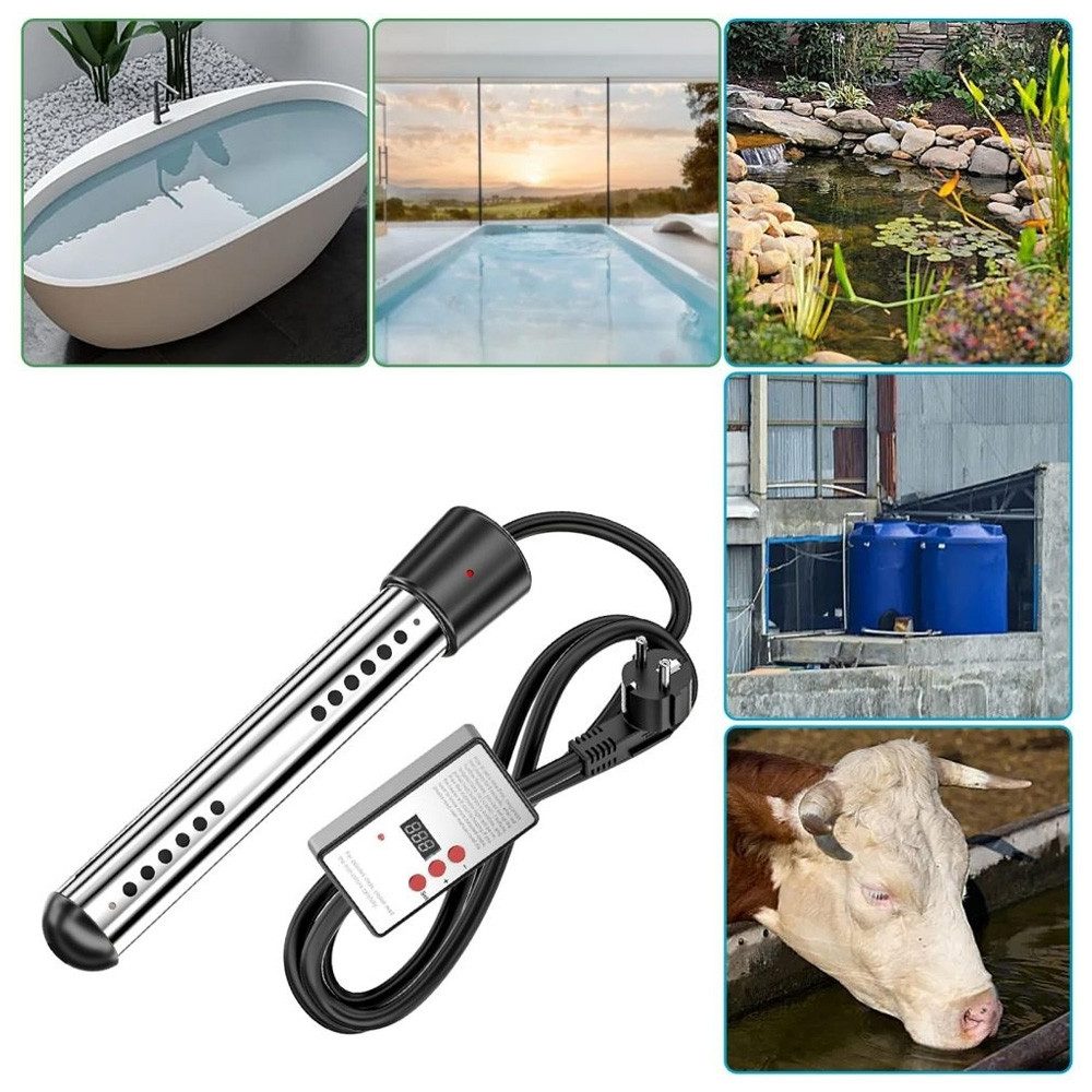 QUBEBU Tauchsieder Reisetauchsieder Immersion Warmwasserbereiter Thermostat Heizung 3000W, 3000W Elektrischer Taucherhitzer mit Thermostat, Überhitzungsschutz.