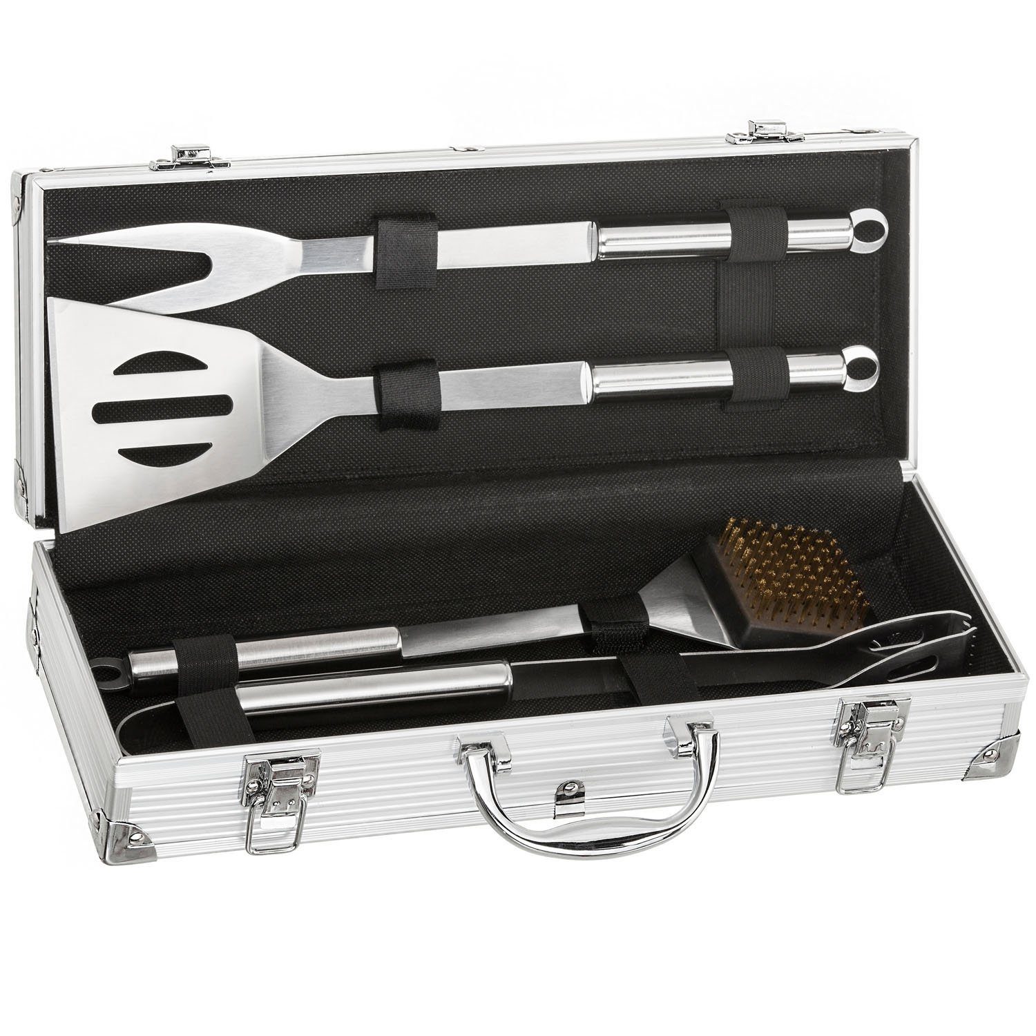 Goods+Gadgets Grillbesteck-Set Edelstahl Profi Grillbesteck-Set Grill-Koffer, (5 tlg), BBQ Besteck Grillkoffer Zubehör