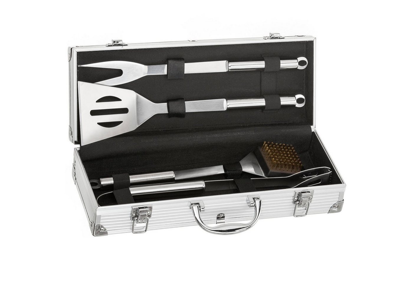 Goods+Gadgets Grillbesteck-Set GOODS+GADGETS Profi Edelstahl BBQ Satz- 5-teiliges Grillset, (5 tlg), BBQ Besteck Grillkoffer Zubehör