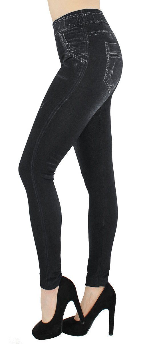 dy_mode Thermoleggings Thermo Leggings Damen Jeggings Gefüttert Jeans-Optik Thermohose elastischem Bund