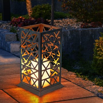 etc-shop Gartenleuchte, LED-Leuchtmittel fest verbaut, LED Solar Laterne Garten Außen Beleuchtung Terrassen Feuereffekt