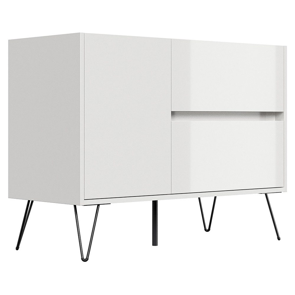 Lomadox Sideboard INDIANAPOLIS-02, 100cm breit, weiß Hochglanz, grifflos
