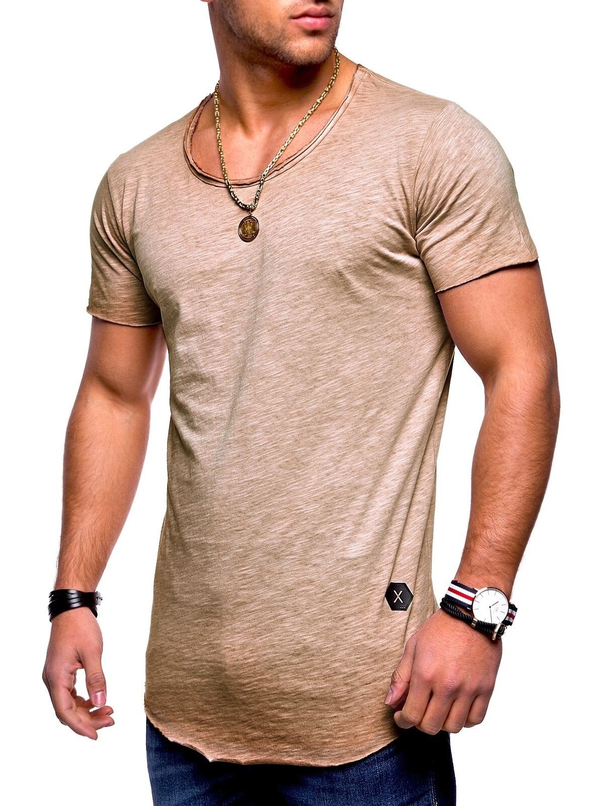 braun T-Shirt mit DUST Rundhals-Ausschnitt (1-tlg) behype