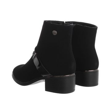 Ital-Design Damen Elegant Stiefelette Blockabsatz Klassische Stiefeletten in Schwarz