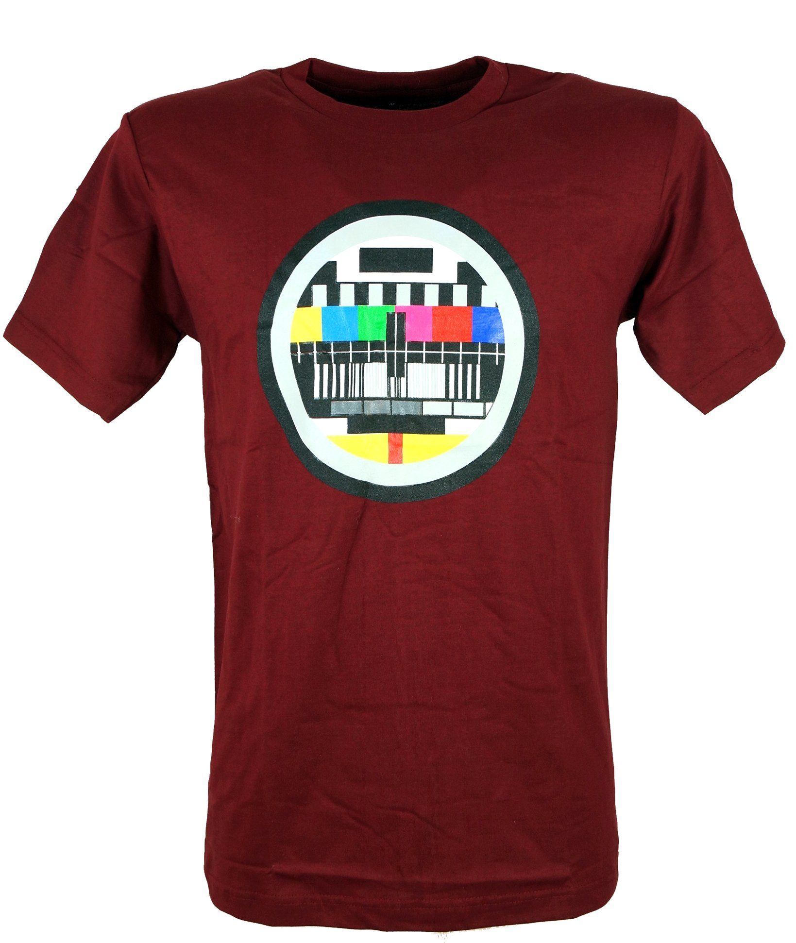 Guru-Shop T-Shirt Fun Retro Art T-Shirt `Testbild` - dunkelrot alternative Bekleidung