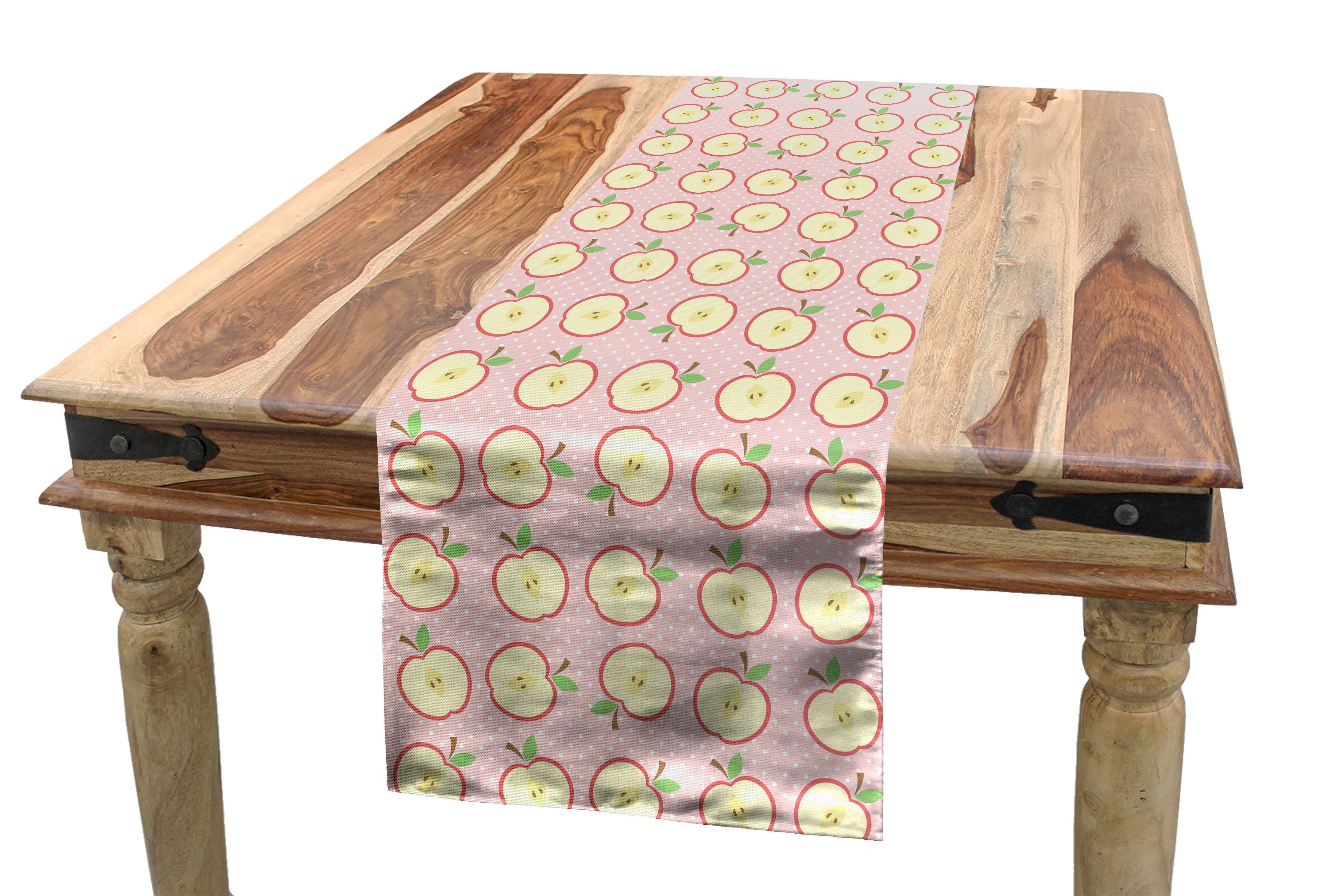 Abakuhaus Tischläufer Esszimmer Küche Rechteckiger Dekorativer Tischläufer, Apfel Geschnittenes Obst und Tupfen