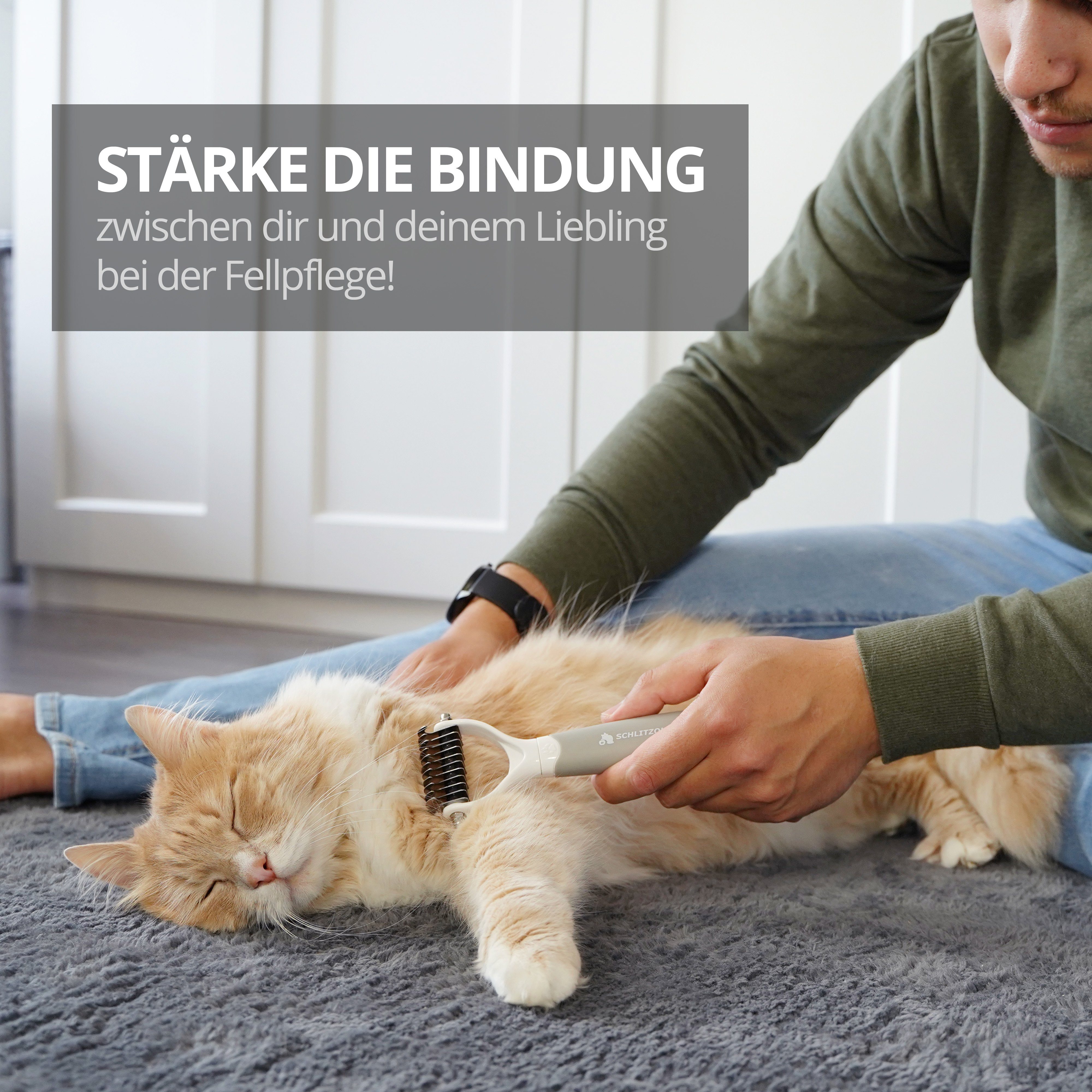 Unterfellbürste mit und Fellbürste langem SCHLITZOHR mittellangem Cookie, Fell bis Hunde, Katzen Edelstahl, Pferde Für