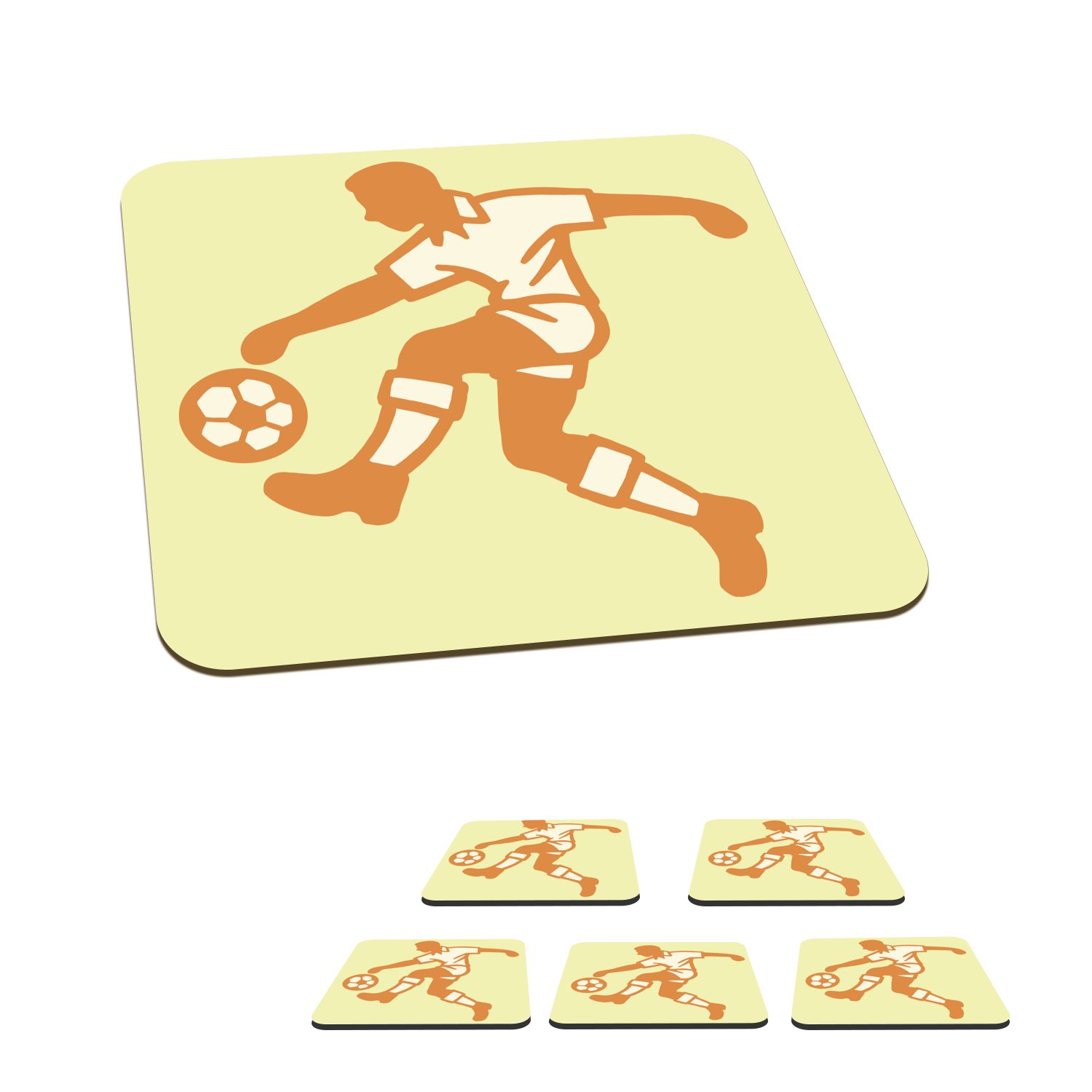 MuchoWow Glasuntersetzer Eine Illustration einer Person, die einen Fußball spielt - Jungen -, Zubehör für Gläser, 6-tlg., Glasuntersetzer, Tischuntersetzer, Korkuntersetzer, Untersetzer, Tasse