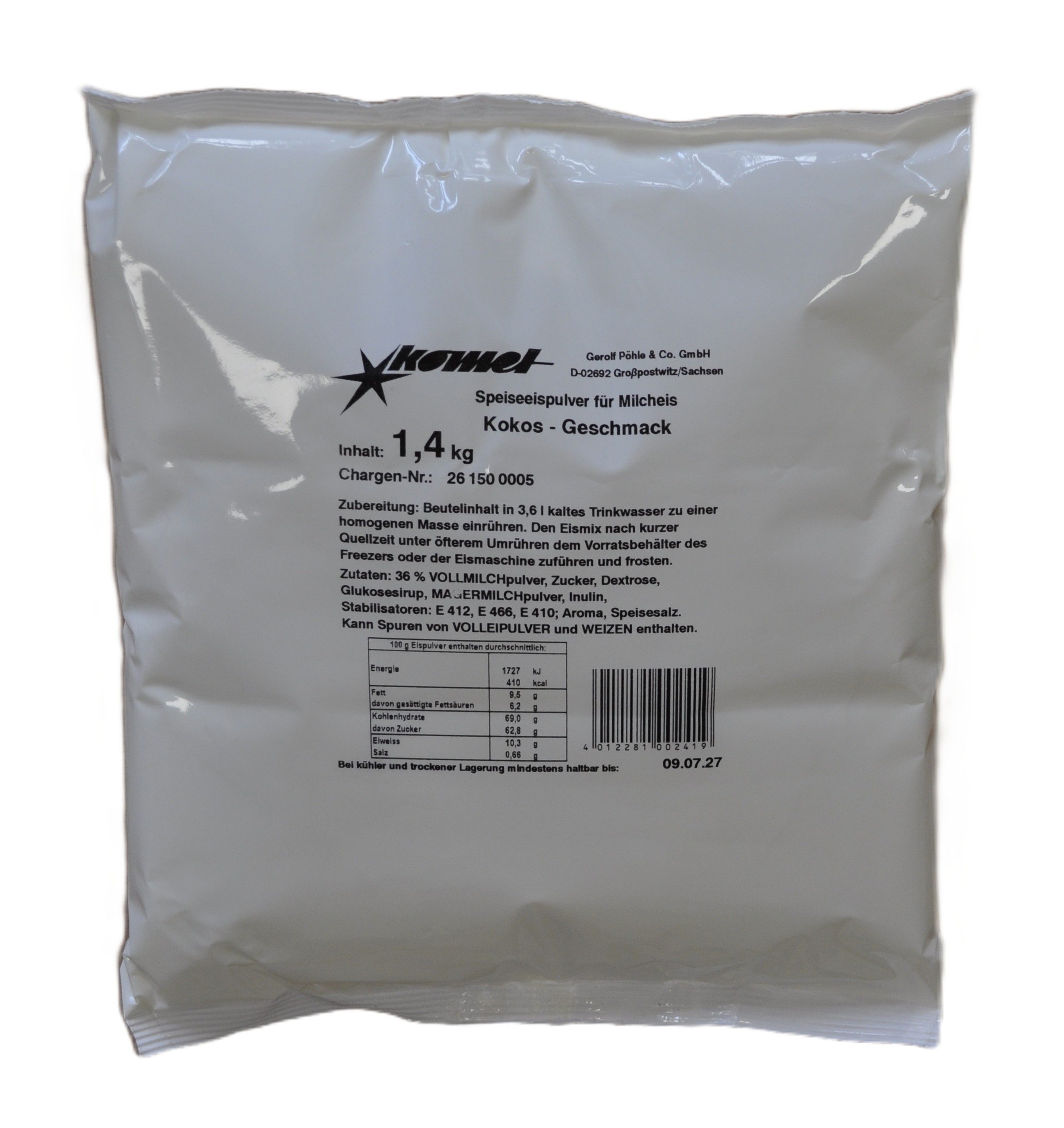 Komet Dessertpulver Kokos 1,40 kg, 1400 g, Eispulver Softeispulver Speiseeispulver Eismaschine