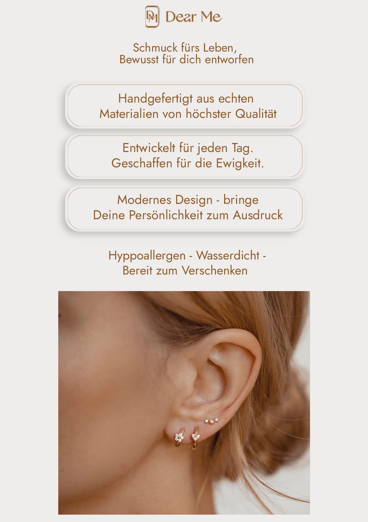 Dear Me Paar Ohrhänger mit Diamanten Zusammenhalt, 585 Echtgold, Moderne Damen Kettenohrringe, 14 Karat Gold