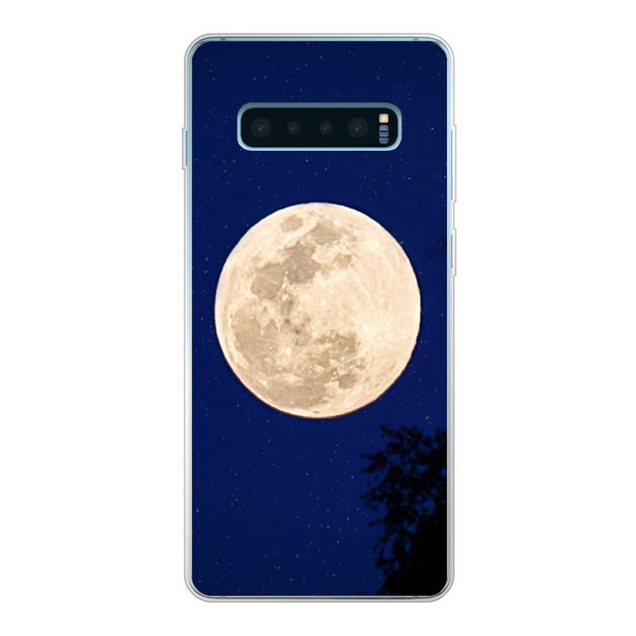 MuchoWow Handyhülle Mond - Bäume - Nacht Phone Case Handyhülle Samsung Galaxy S10+ Silikon Schutzhülle