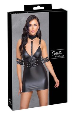 Cottelli Bondage Minikleid Wetlook Kleid mit Halsband und Arm-Fesseln - schwarz