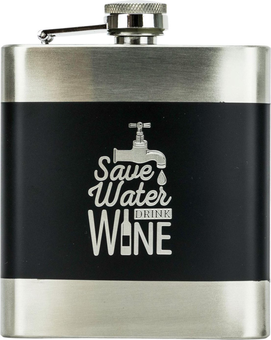meytrade Flachmann für Spirituosen & Whisky in Edelstahl "Save water drink wine", Lustige Geschenkidee für JGA, Kohlfahrt, Angeln, Camping, Wandern