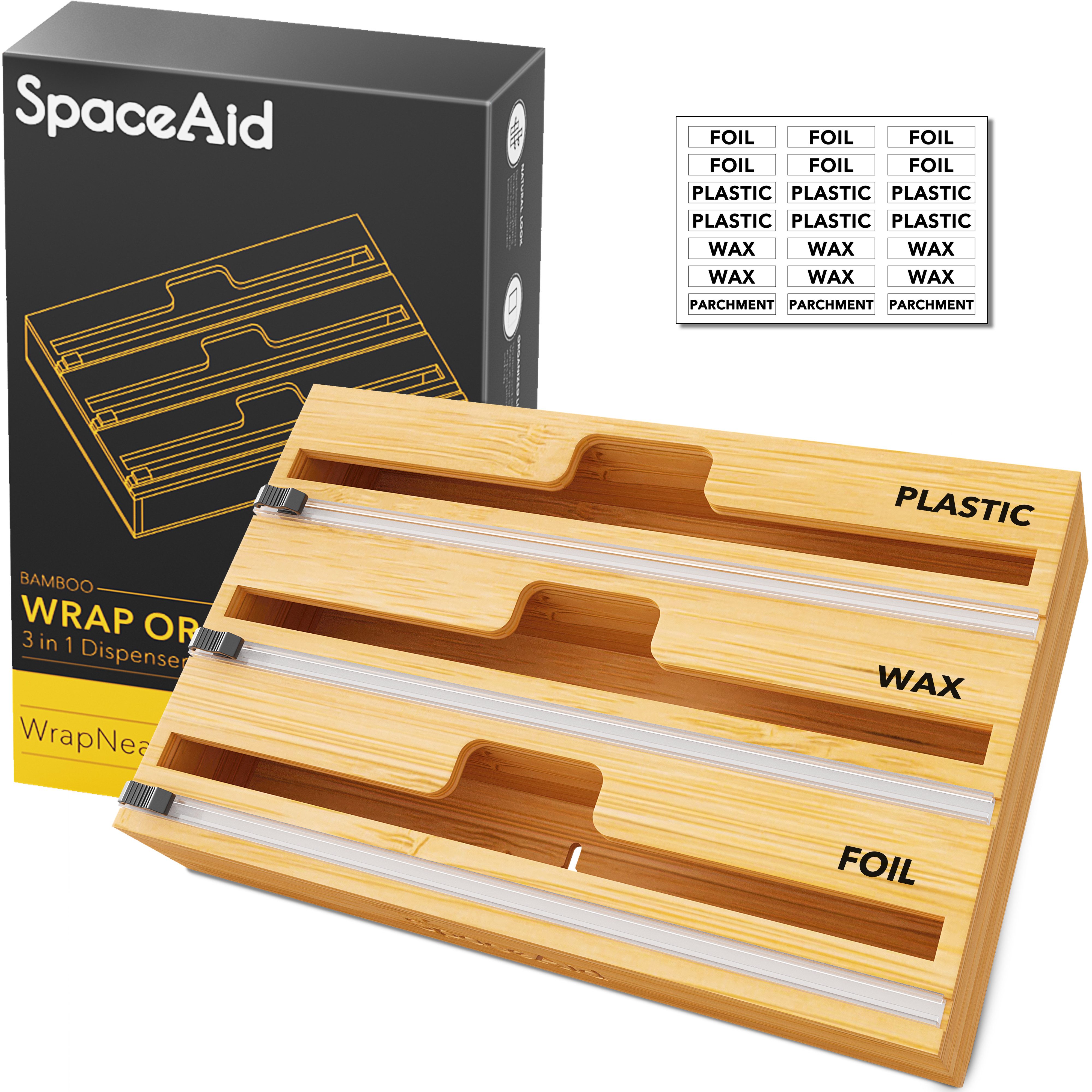 SpaceAid Folienspender Folienspender Mit Cutter, (3 in 1 Kunststofffolie, Aluminiumfolie und Wachs-Bambusspender), für Küche, Aufbewahrung