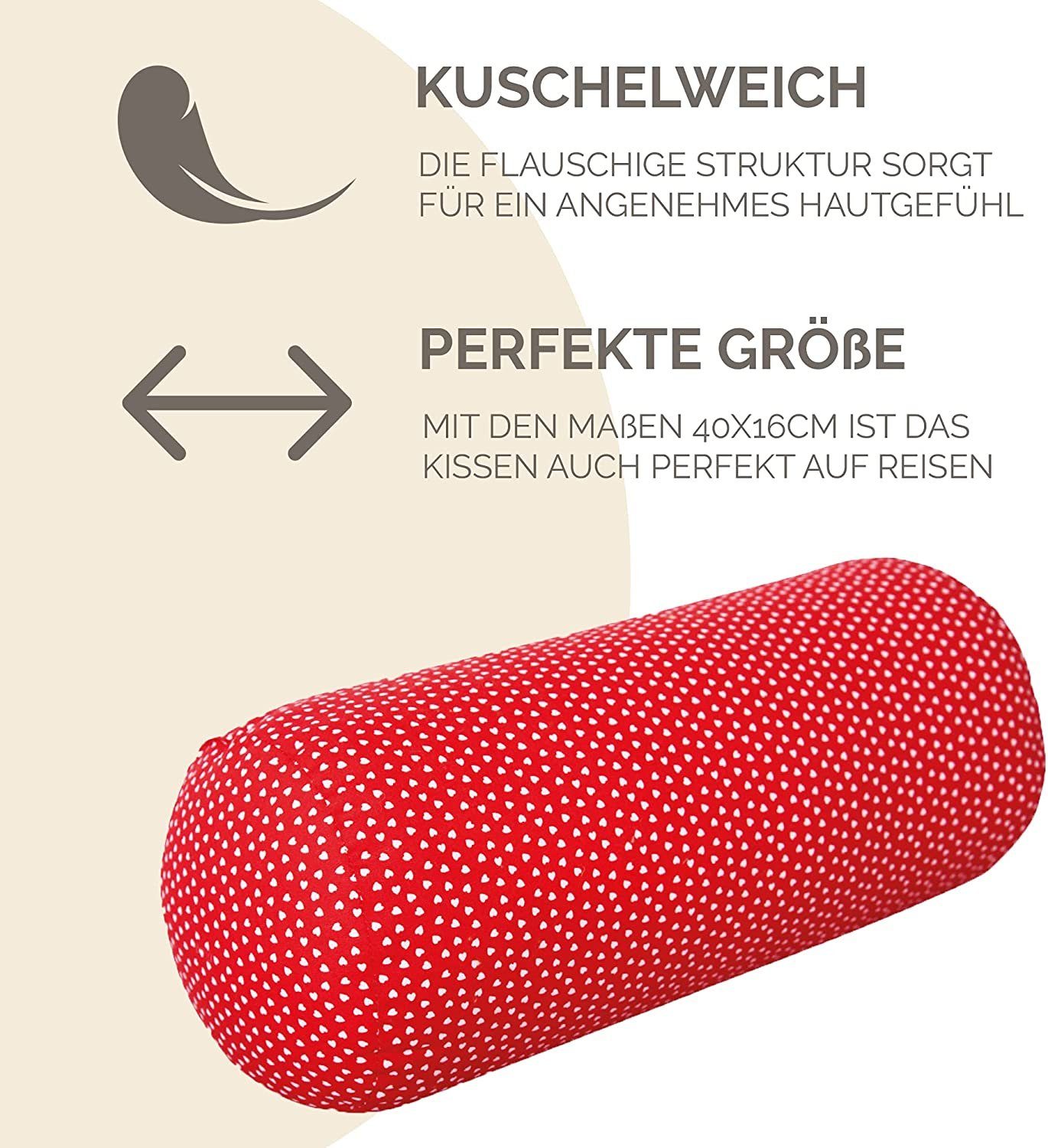 Dr. Berger Living Nackenkissen Original Dr. Berger Nackenrolle 40 x 16 cm Miniherz Rot