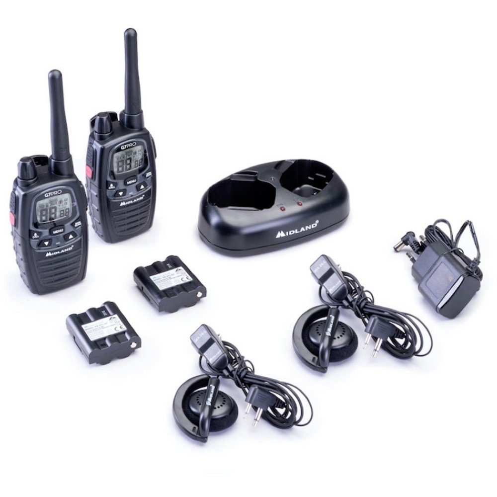 G7 Walkie Talkie Midland PMR446 Pro Headsets Kofferset, Doppelstandlader, Midland 2er MA24-L