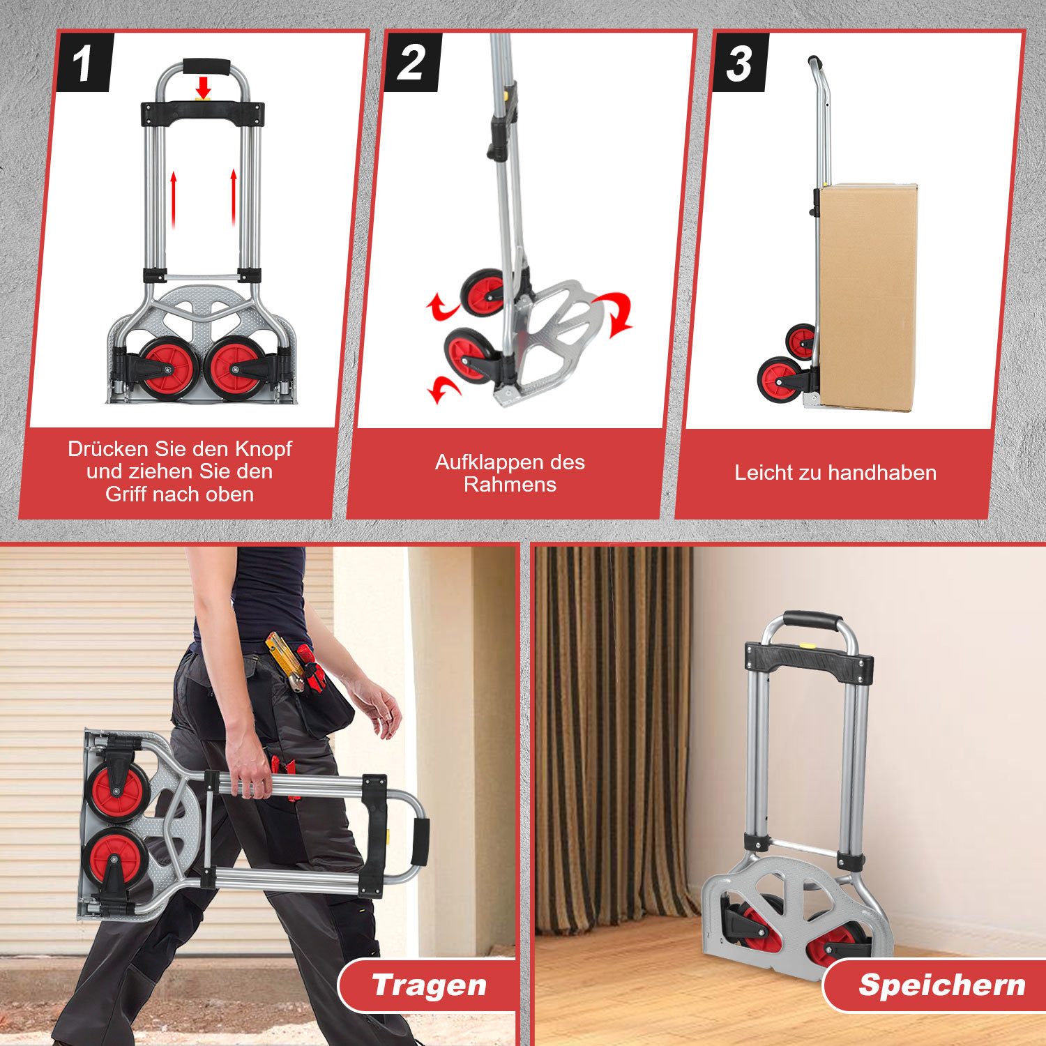 Clanmacy Sackkarre Sackkarre klappbar 60kg Treppensackkarre Stahl Silber – Bild 5 von 5