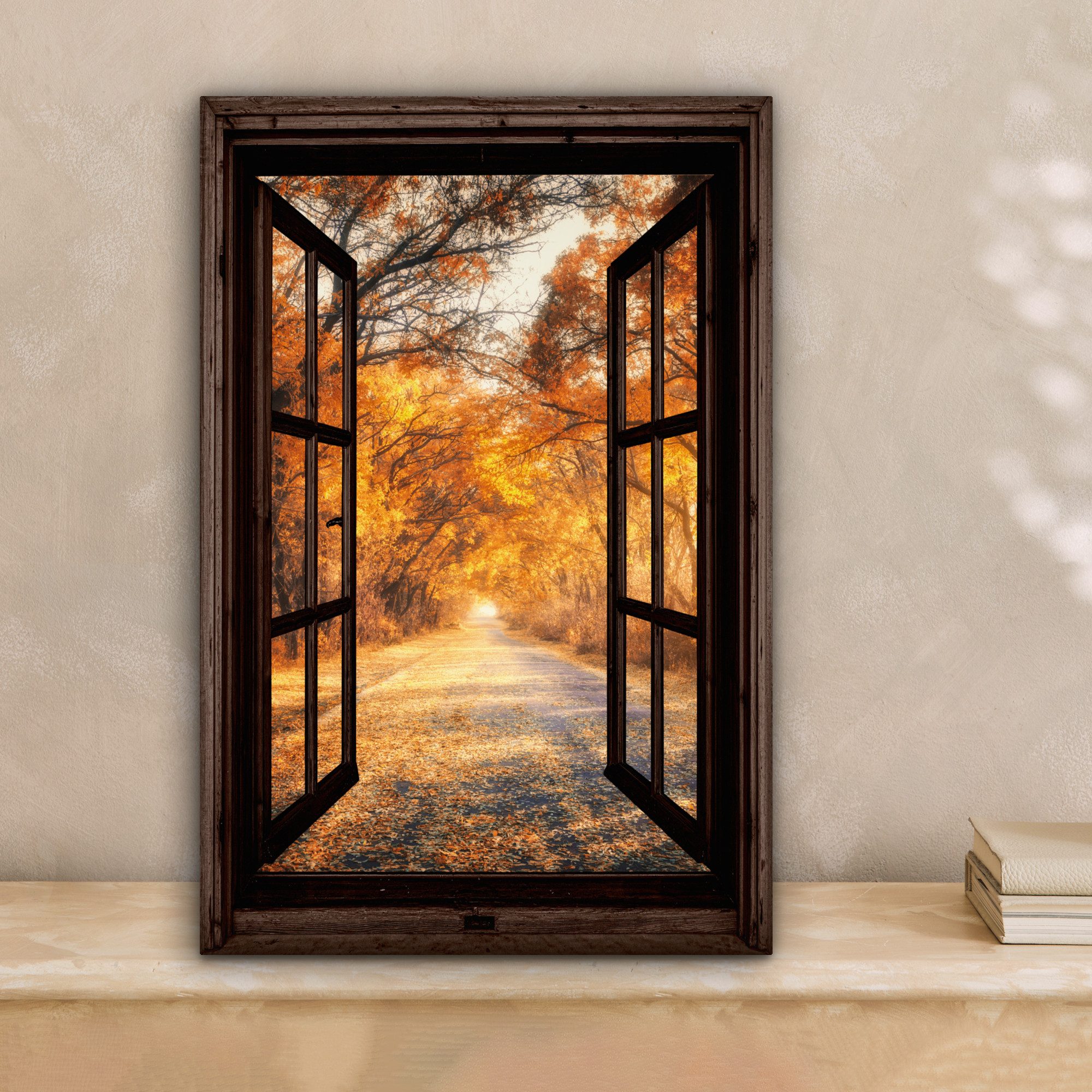 OneMillionCanvasses® Leinwandbild Wald - Herbst - Bäume - Natur - Fensterbl günstig online kaufen