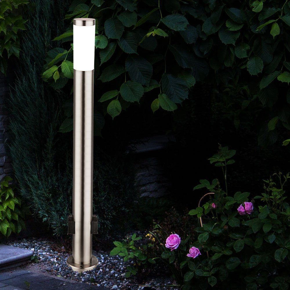 etc-shop LED Außen-Stehlampe, silber Leuchtmittel Lampe inklusive, Warmweiß, Leuchte Wege Garten Außen Edelstahl Steh Steckdosen im