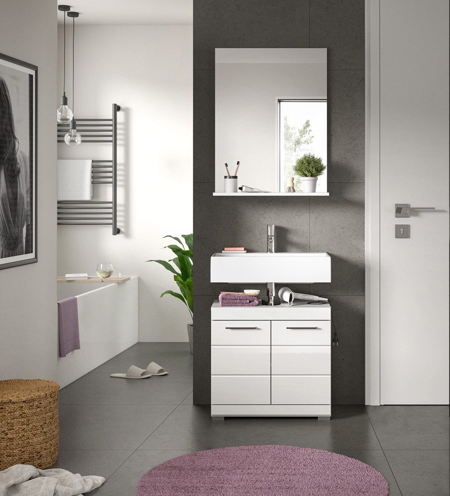 xonox.home Badmöbel-Set Badezimmer-Set Scout, weiß Hochglanz / weiß, 2-teilig, optional, (2-St), Badmöbel, Badkombination