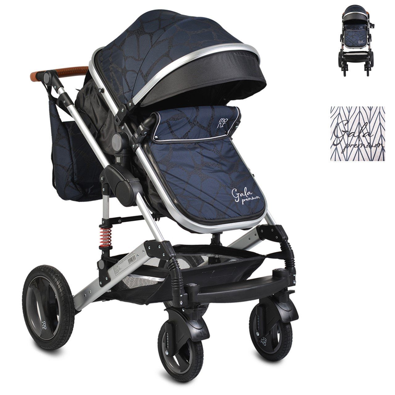 Moni Wickeltasche Kinderwagen Kombi-Kinderwagen Gala umkehrbar blau Tragetasche Sportsitz Sitz Premium,