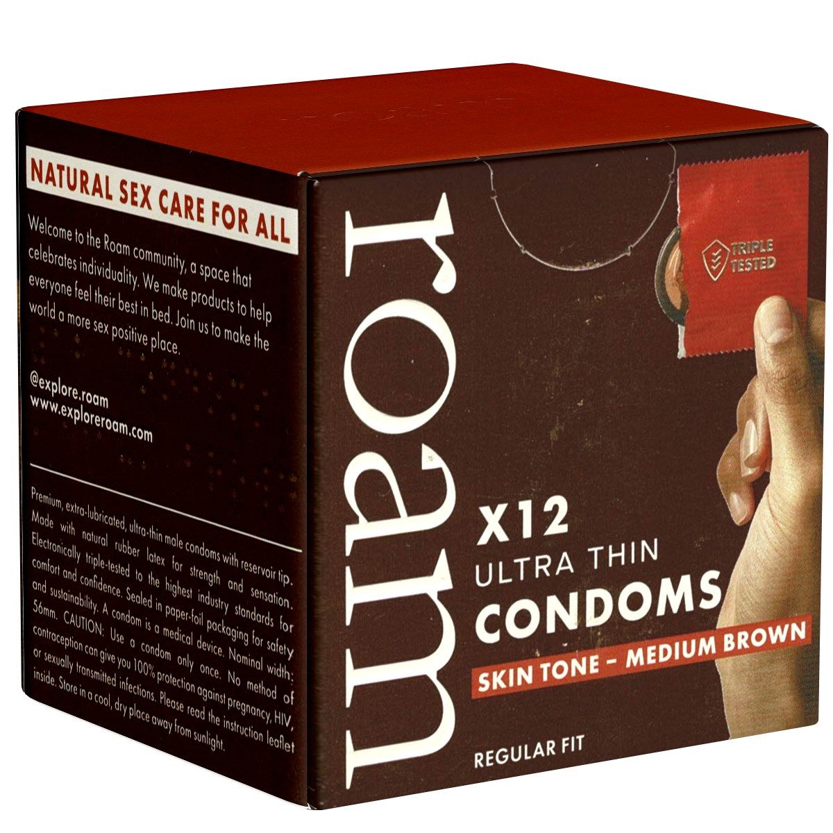 Roam Condoms Kondome Skin Tone Farbe: Medium Brown, Packung mit, 12 St., vegane Kondome aus fair gehandeltem Latex, dünne Kondome in natürlichen Farben