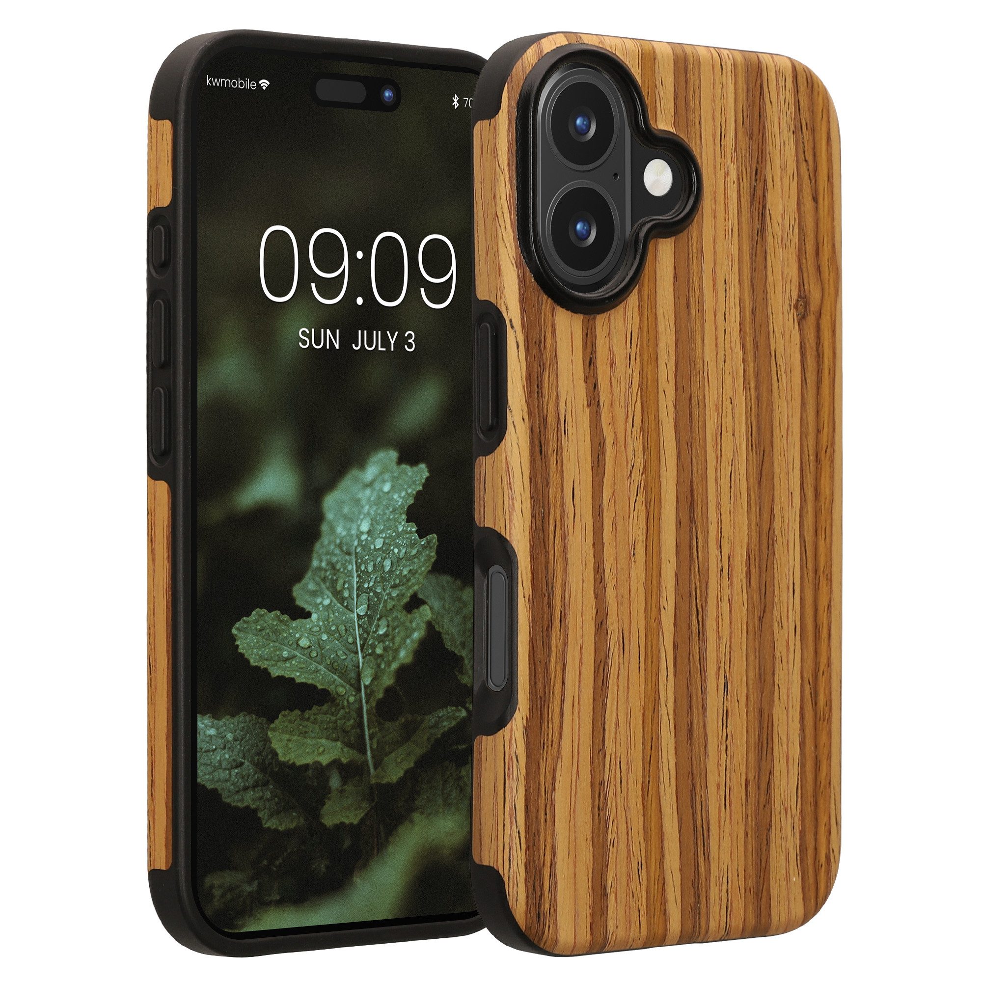 kwmobile Smartphone-Hülle Hülle für Apple iPhone 16, Handy Case Cover Holz Schutzhülle - Holz Maserung Design