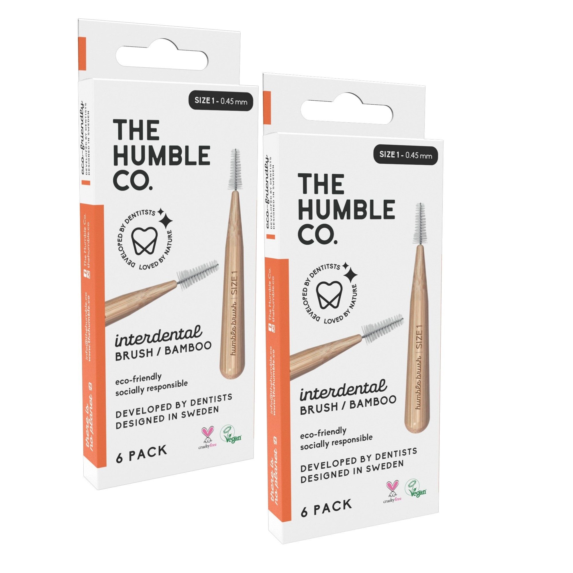 The Humble Co. Interdentalbürsten 2x Humble Interdentalbürste Bambus Größe 1 (0,45 mm) Orange