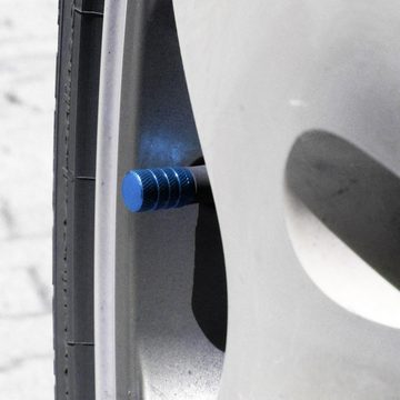 All Ride Ventilkappe Ventilverschlüsse fürs Auto 5 Kappen in Blau aus Aluminium H ca. 15 mm, (5-St), Standard Gewinde
