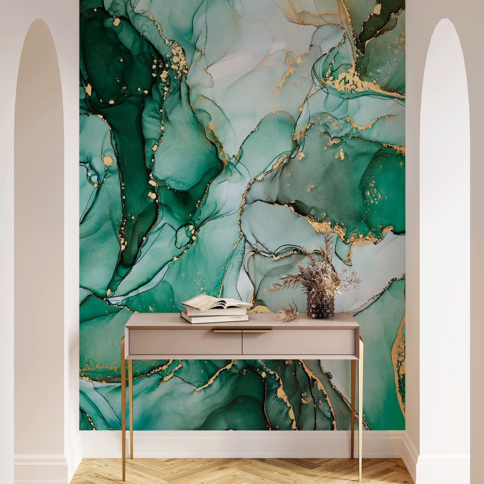 Marburg Fototapete Aquarelloptik Marmoroptik Steinoptik Grün Gold 81681 Mon günstig online kaufen