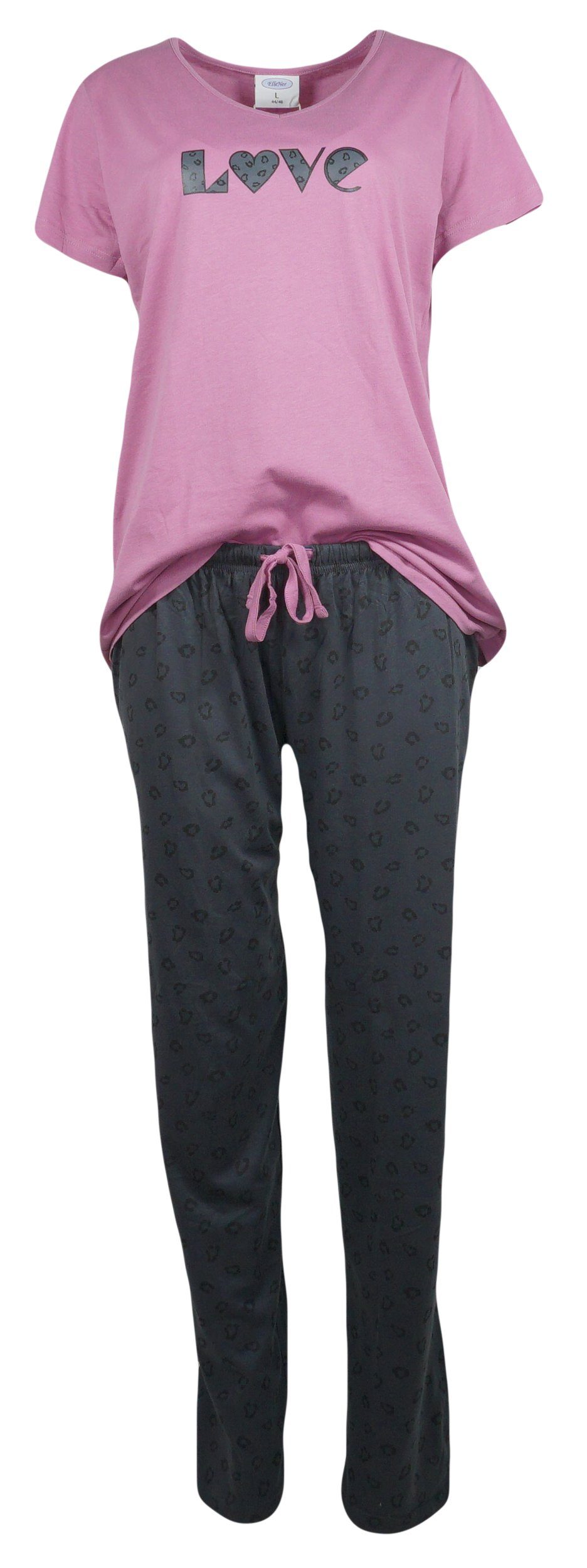 Schlafanzug 3er Set Damen Pyjama Nachtwäsche passender Schwarz mit Shorts Set