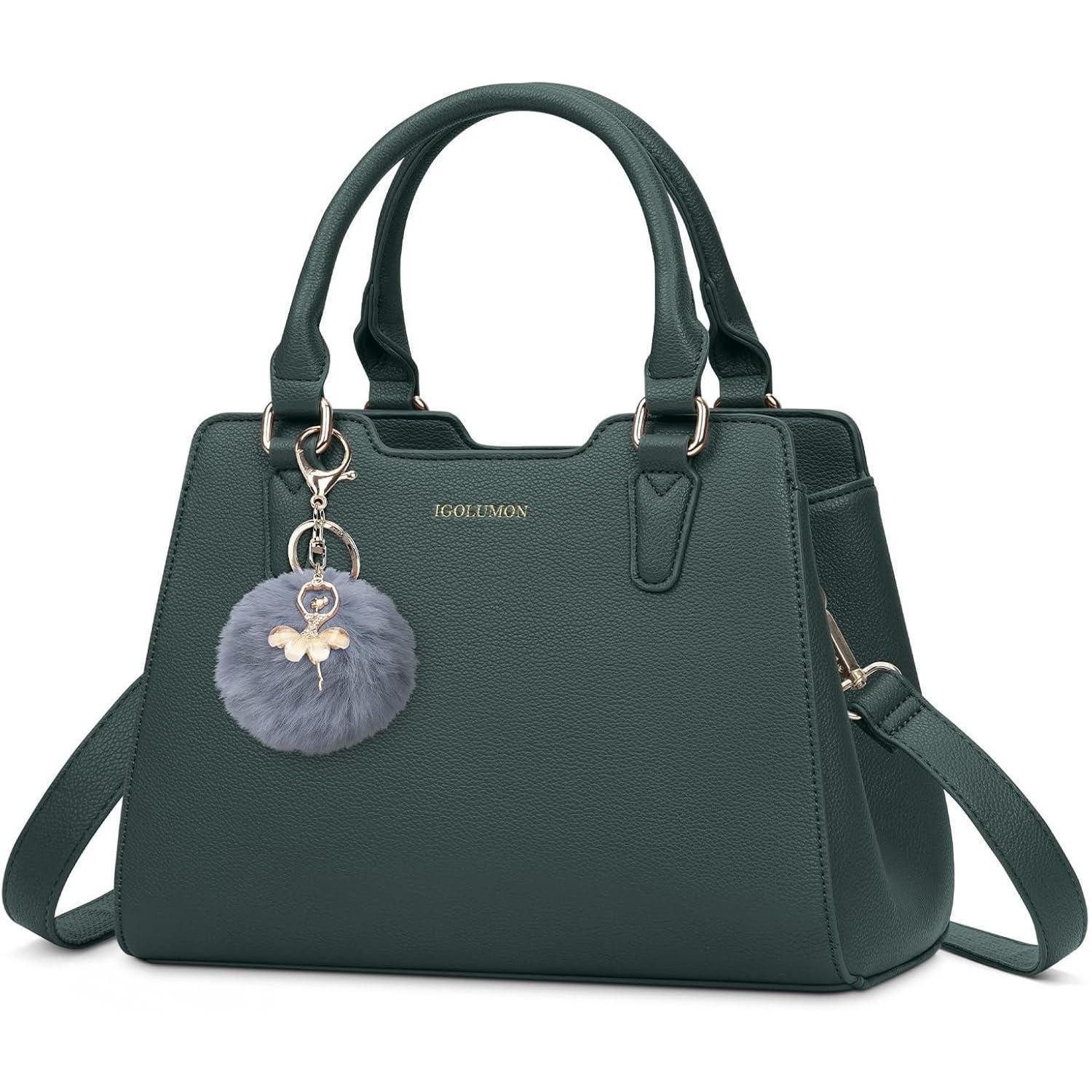 Handtasche Handtasche Damen Mittelgroß Leder Henkeltasche Dunkelgrün