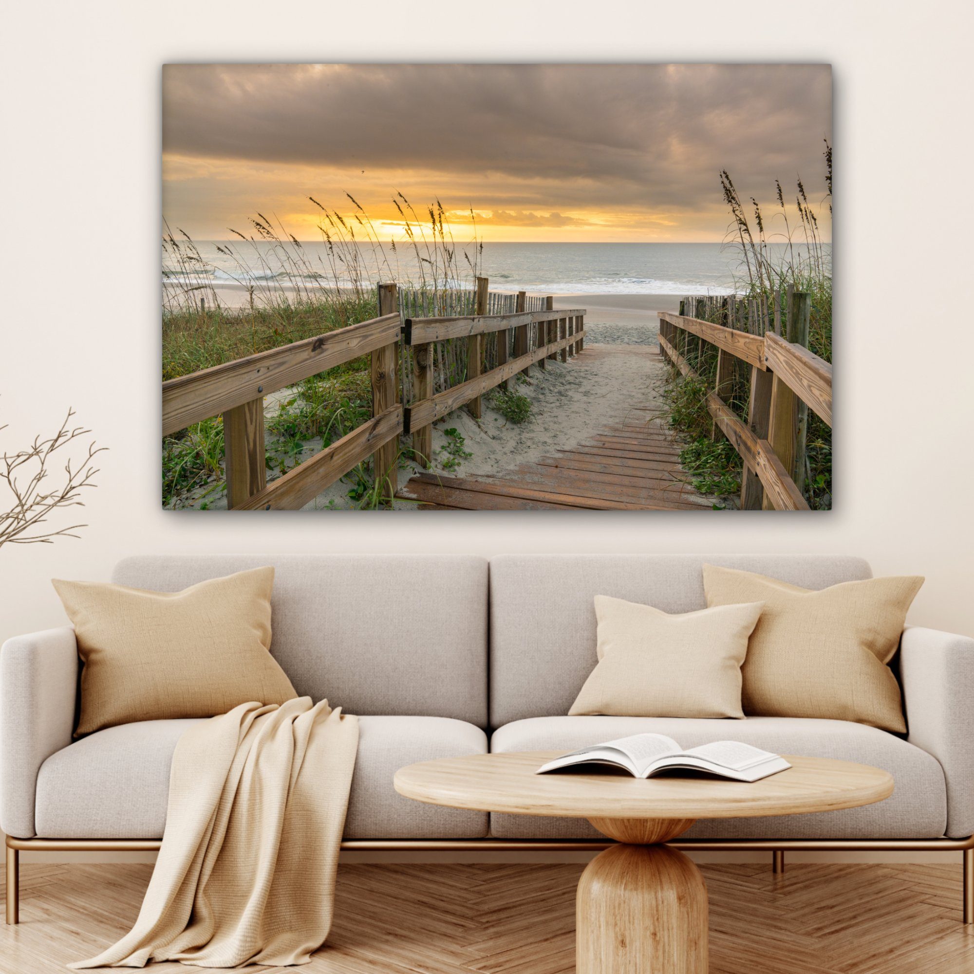 Düne großes, - - Leinwandbild OneMillionCanvasses® St), Weg, (1 Wandbild Wohnbereiche, cm Meer für Strand alle XXL, 120x80 Gemälde, -