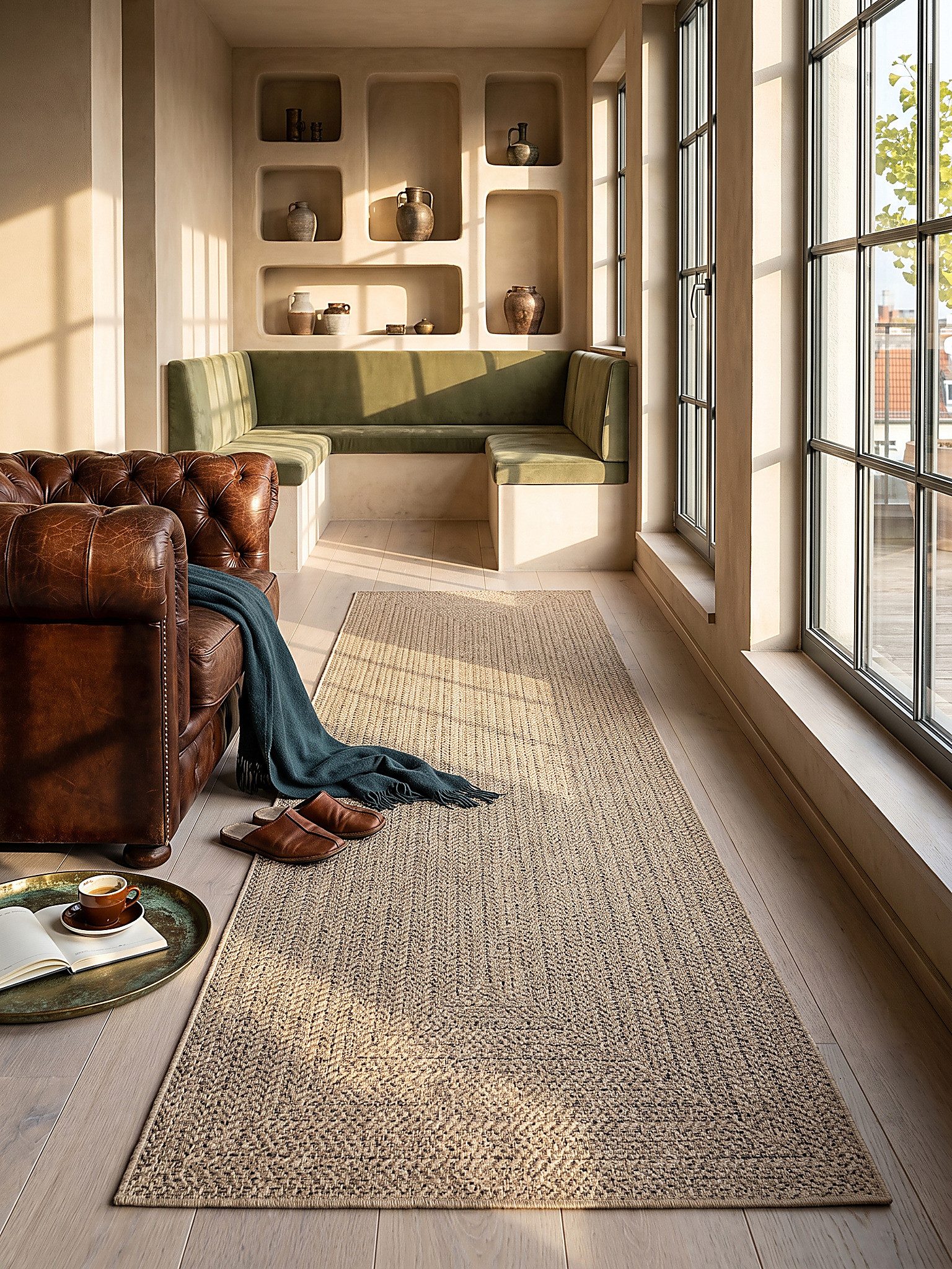 KADIMA DESIGN Teppich CORDEV Teppichläufer Natur 60x90 Bordüre Polypropylen Wohnzimmer, Rechteckig, Höhe: 4 mm, Saugroboter-geeignet, Strapazierfähig, Pflegeleicht, Farbecht