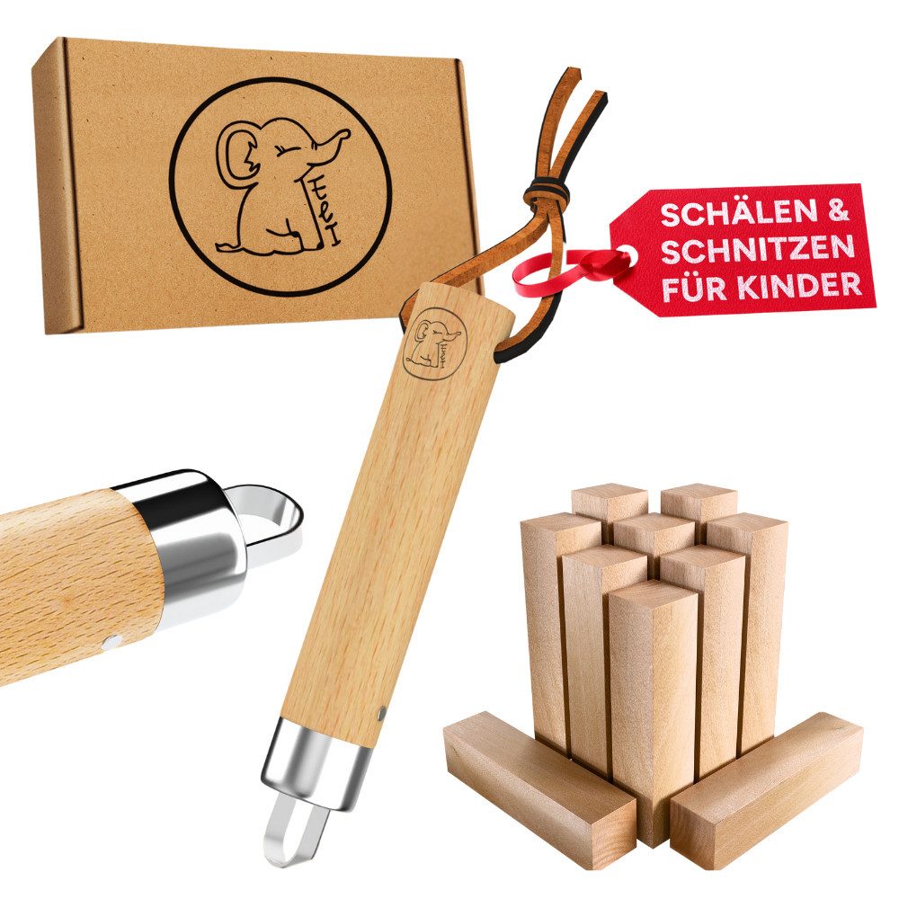 Eli Taschenmesser Schnitzmesser für Kinder mit runder Klinge ab 8 Jahre - Kindermesser, (Schnitzset - Kinderschnitzmesser -, Schnitzwerkzeug), Outdoor Messer für Jungen und Mädchen