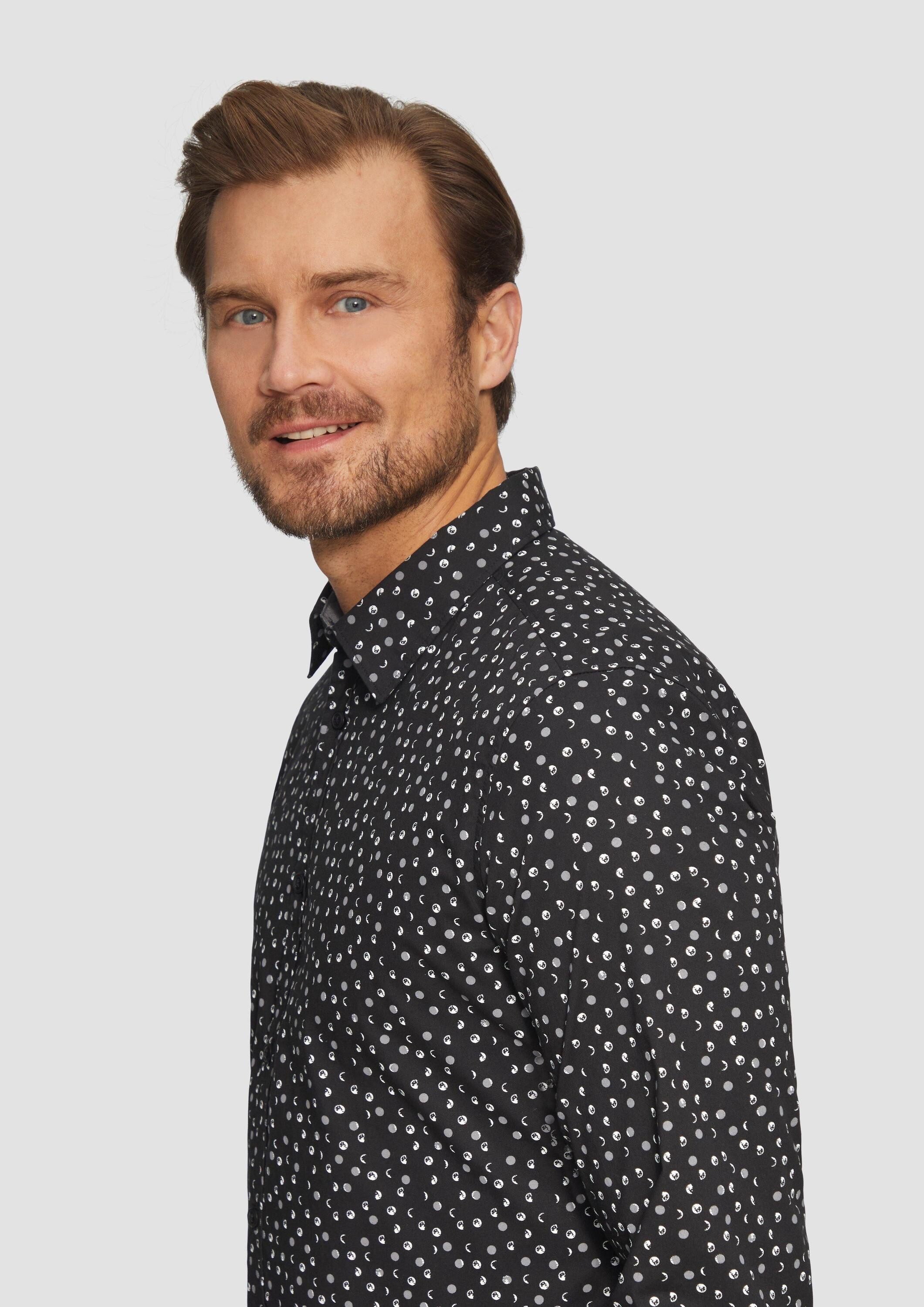 s.Oliver Langarmhemd Hemd Slim Fit: Gemustertes Popeline-Hemd mit Kentkragen
