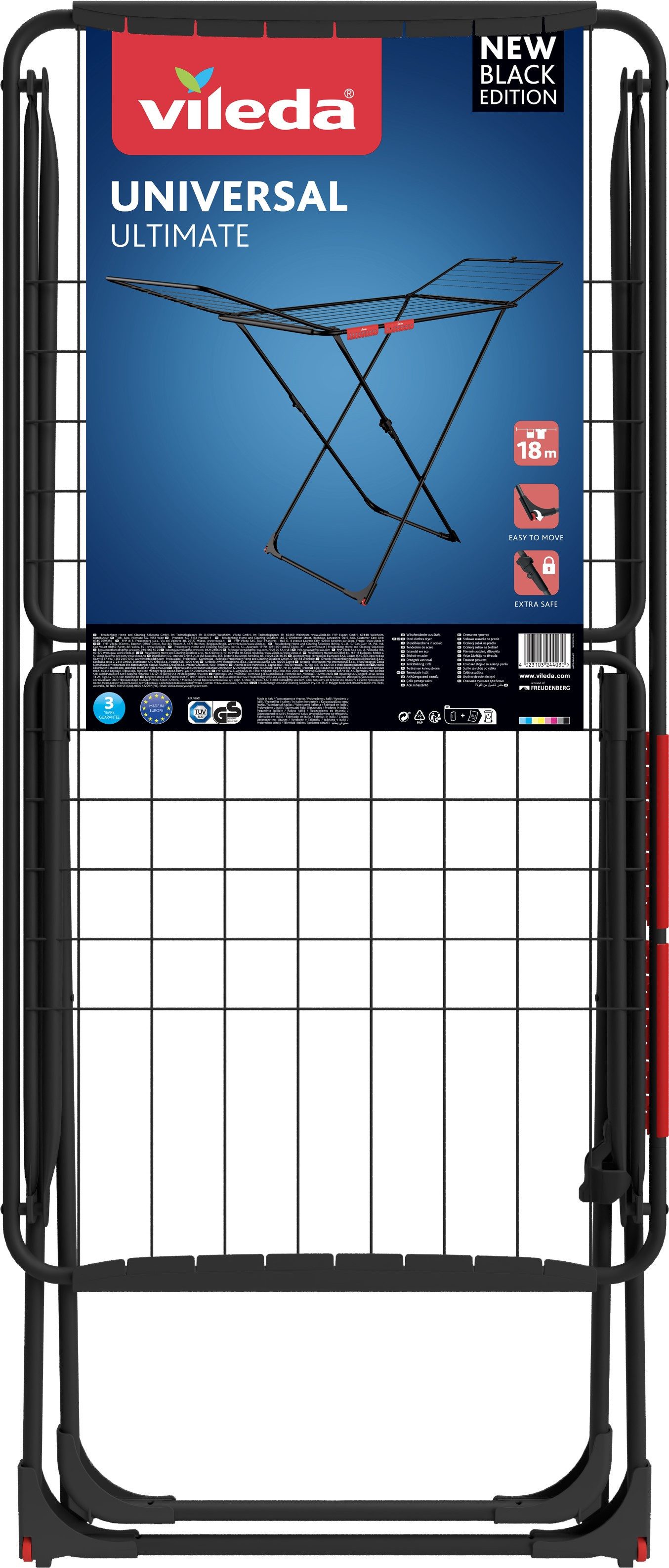 Vileda Wäscheständer Vileda UNIVERSAL Ultimate Wäscheständer, Mattschwarze Stahloberfläche