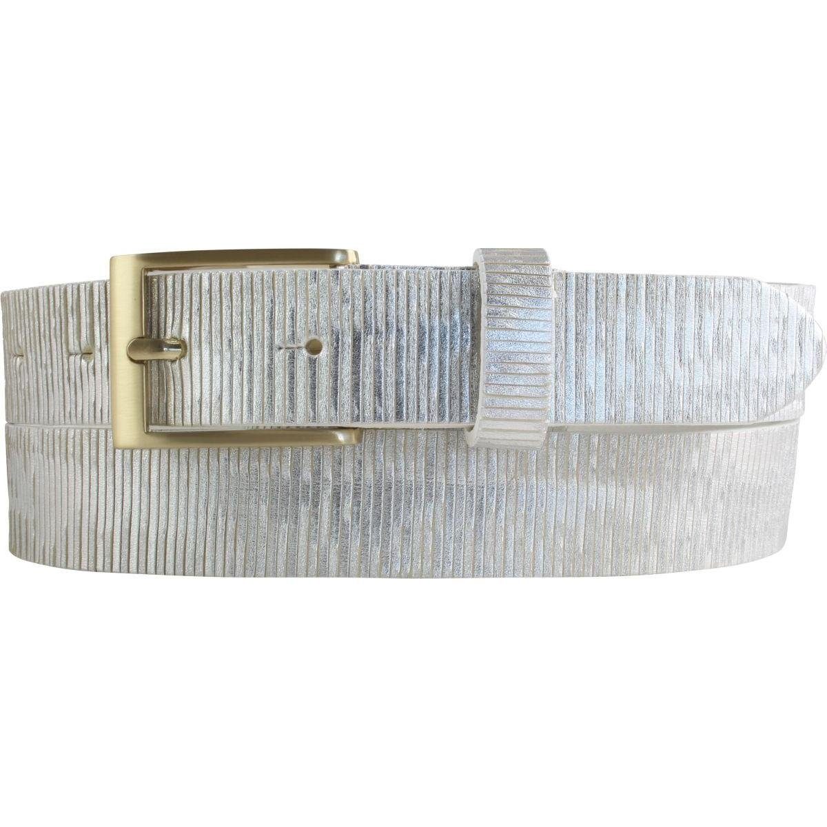 3 Weiß, Glänzend Vollrindleder - Metallic-Loo Gürtel Ledergürtel aus BELTINGER Metall-Optik Leder-Gürtel cm